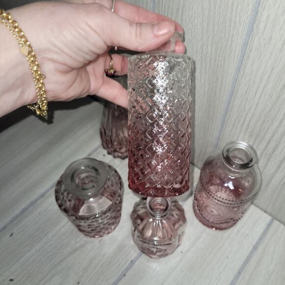 Pink Hombre Glass Vase Set Of 5 Potion Jars Spells Witch Flowers Mothers Day - Picture 4 of 8